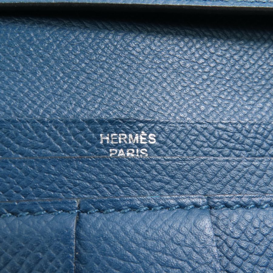 HERMES 【激減優惠】Epson皮革Bearn Long Wallet銀扣長錢包Colvert/Bleu St Cyr-12