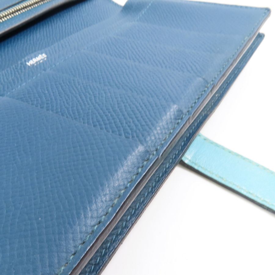HERMES 【激減優惠】Epson皮革Bearn Long Wallet銀扣長錢包Colvert/Bleu St Cyr-13