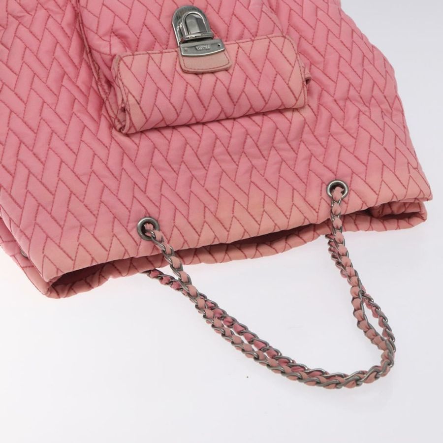 【日本直送】PRADA 尼龍粉紅銀色鏈條手提包 Auth 128405-5