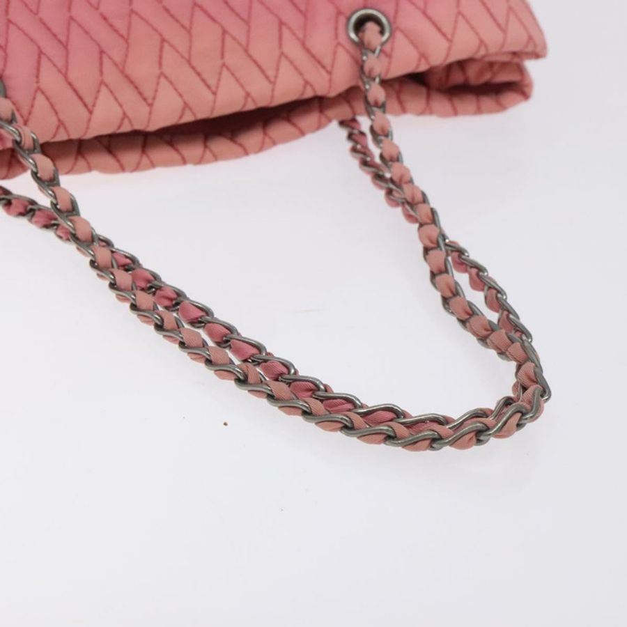 【日本直送】PRADA 尼龍粉紅銀色鏈條手提包 Auth 128405-6