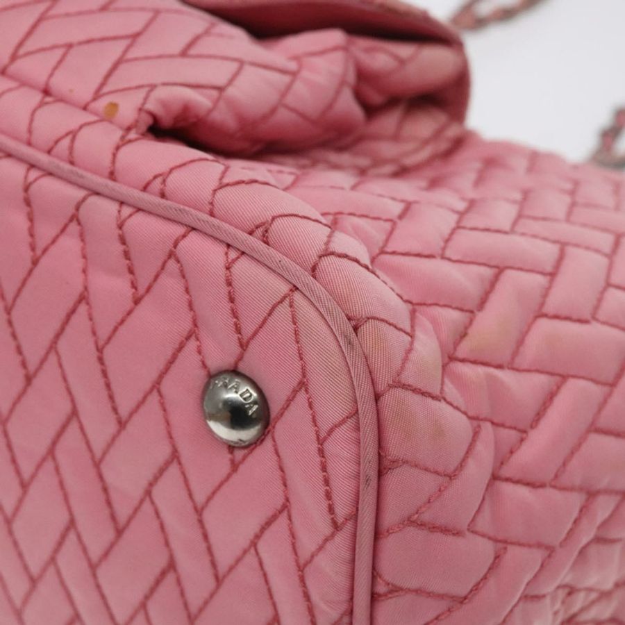 【日本直送】PRADA 尼龍粉紅銀色鏈條手提包 Auth 128405-8