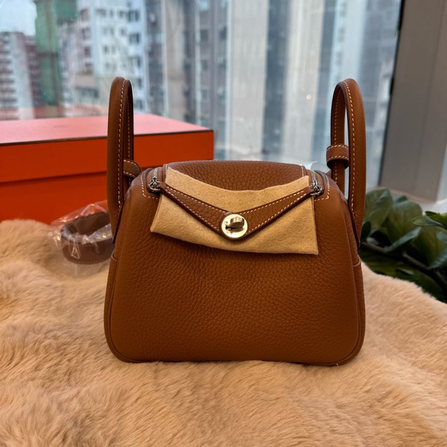HERMES Minilindy 金棕銀釦 tc皮 stamp w-6