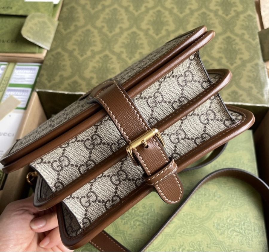 GUCCI古馳 老花Logo 皮革 單肩斜挎包 迷你 男女同款 棕色-2