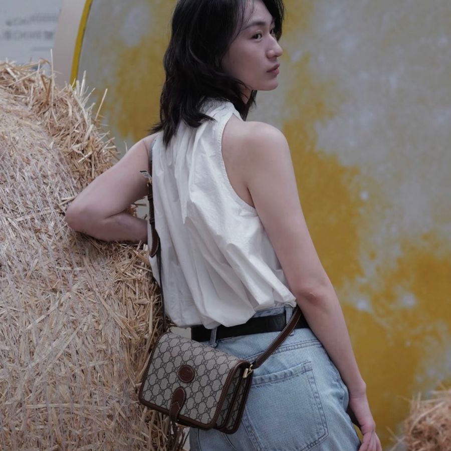GUCCI古馳 老花Logo 皮革 單肩斜挎包 迷你 男女同款 棕色-6