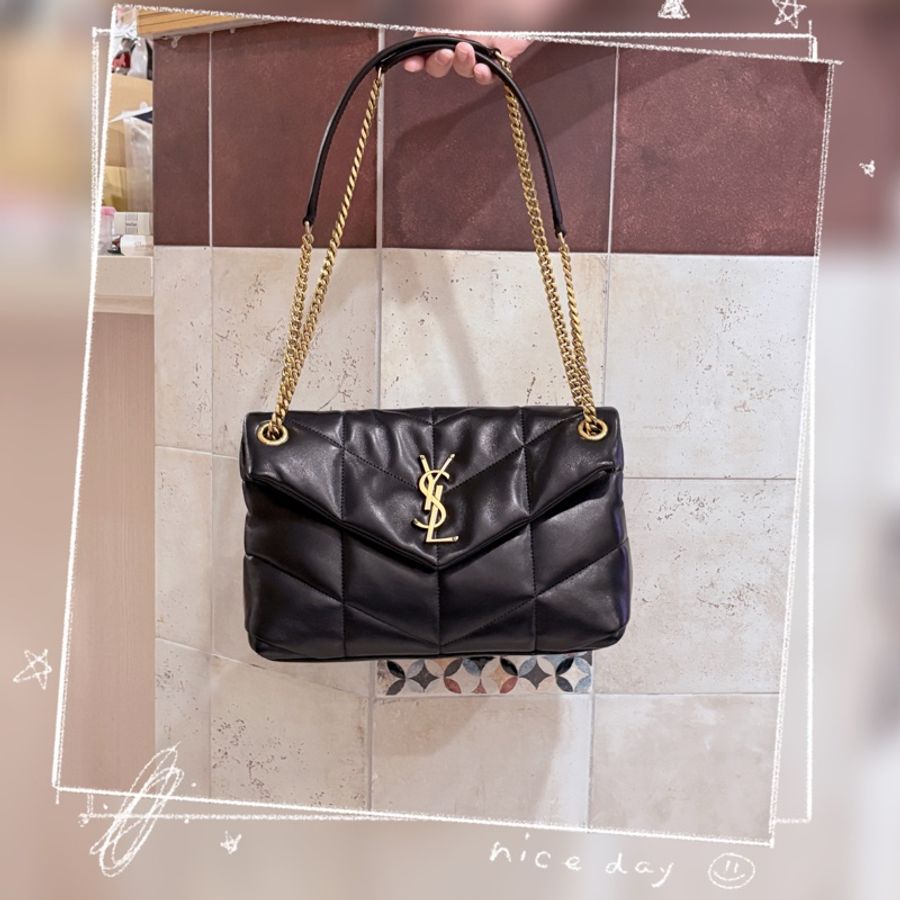 YSL雲朵羊皮 全新 PUFFER小號 黑金色-0