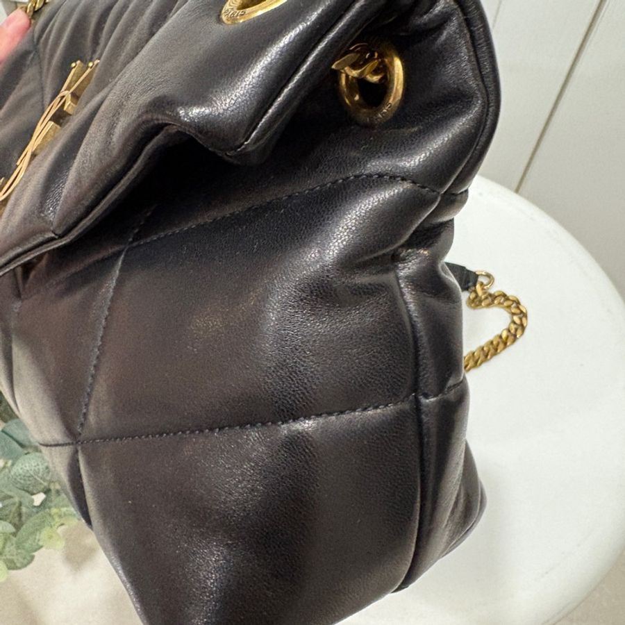 YSL雲朵羊皮 全新 PUFFER小號 黑金色-7