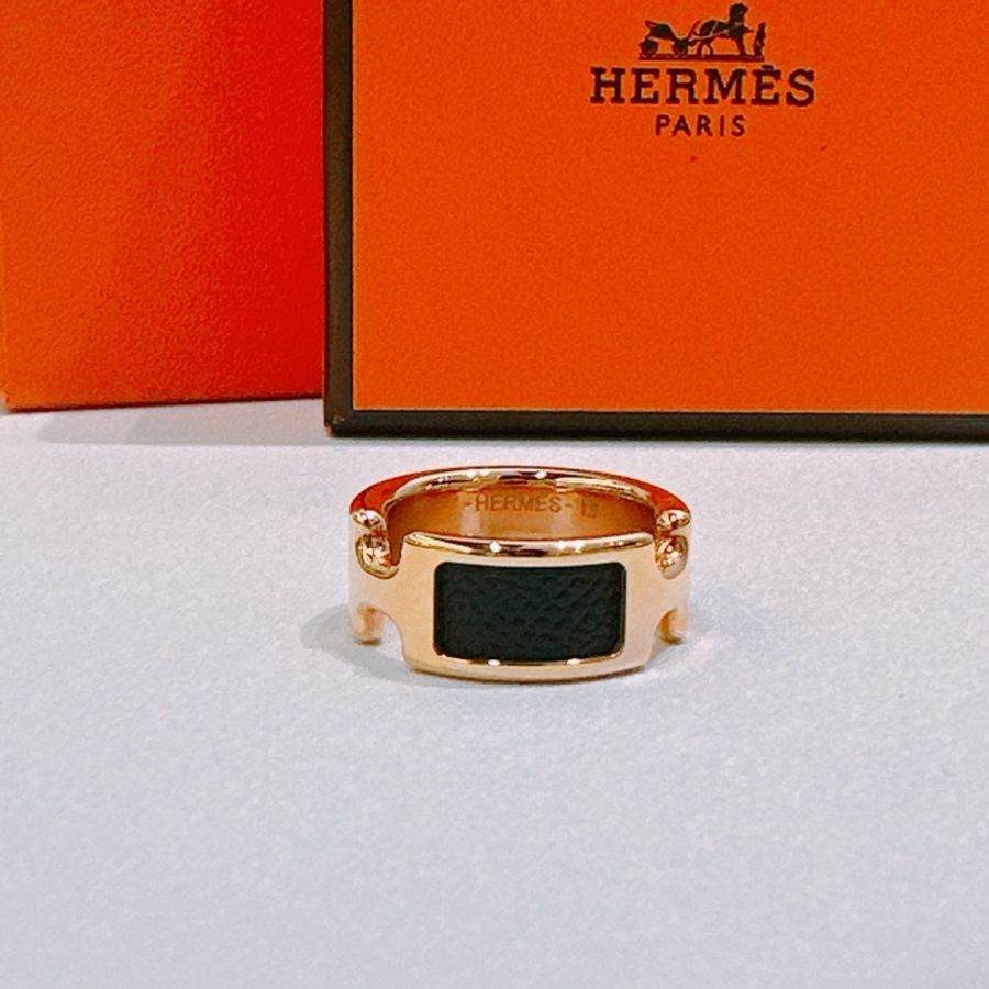 TW4349 Hermes 愛馬仕 H 戒指 黑玫瑰金 Olympe Ring Size M Black x RGHW-8