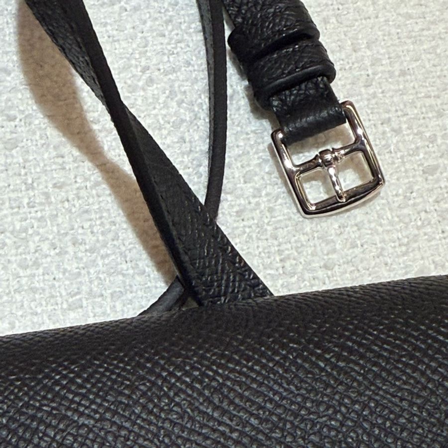 解放雙手小包HERMES Snap Wallet黑色全皮銀扣斜背包-5