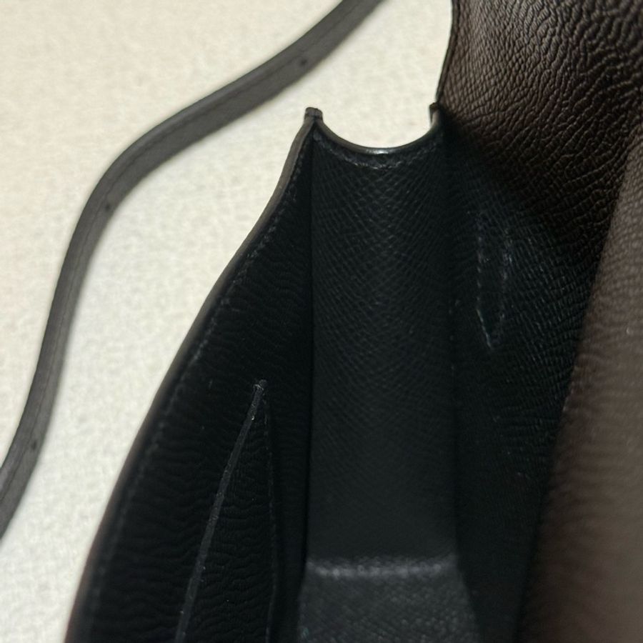解放雙手小包HERMES Snap Wallet黑色全皮銀扣斜背包-14