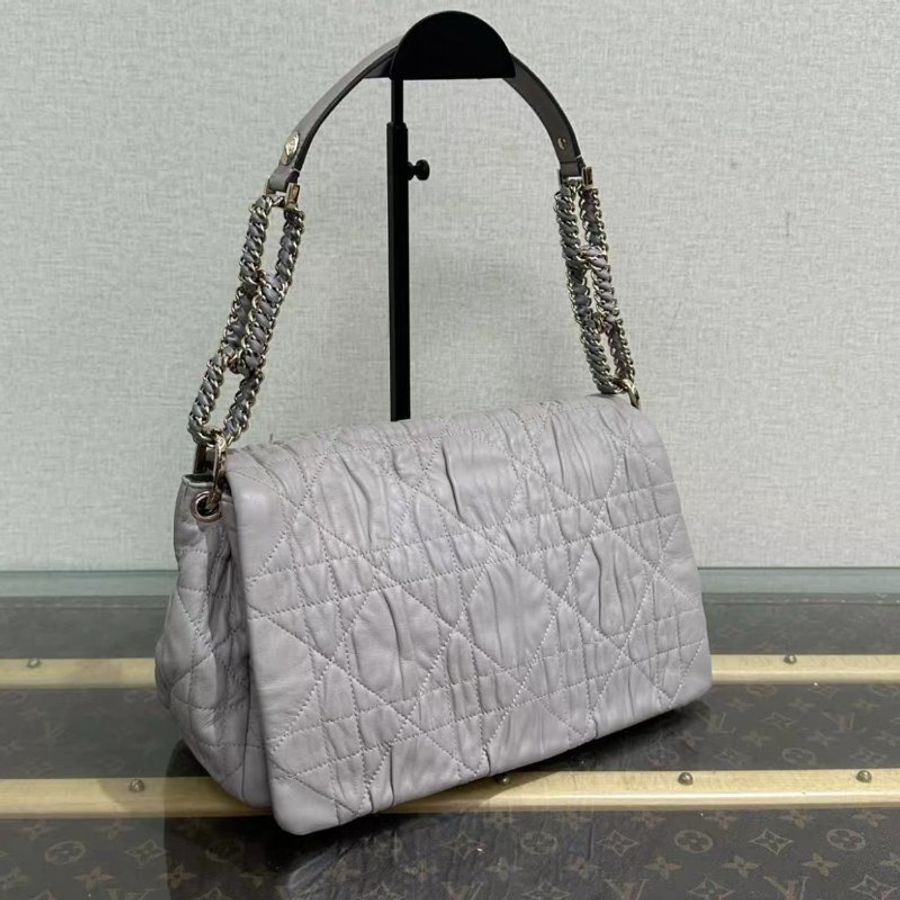DIOR 金扣皺褶菱格紋肩背腋下hobo包 29*20*12 98新-1