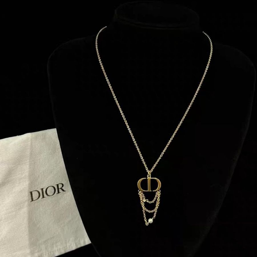DIOR 金色CD珍珠項鏈 49cm 99新配件收納袋-1