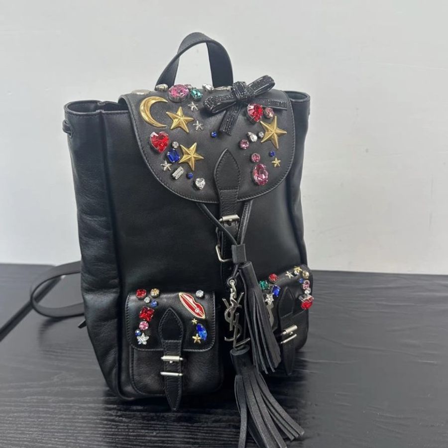 YSL 黑色彩鑽後背包 22*27*8 98新-1