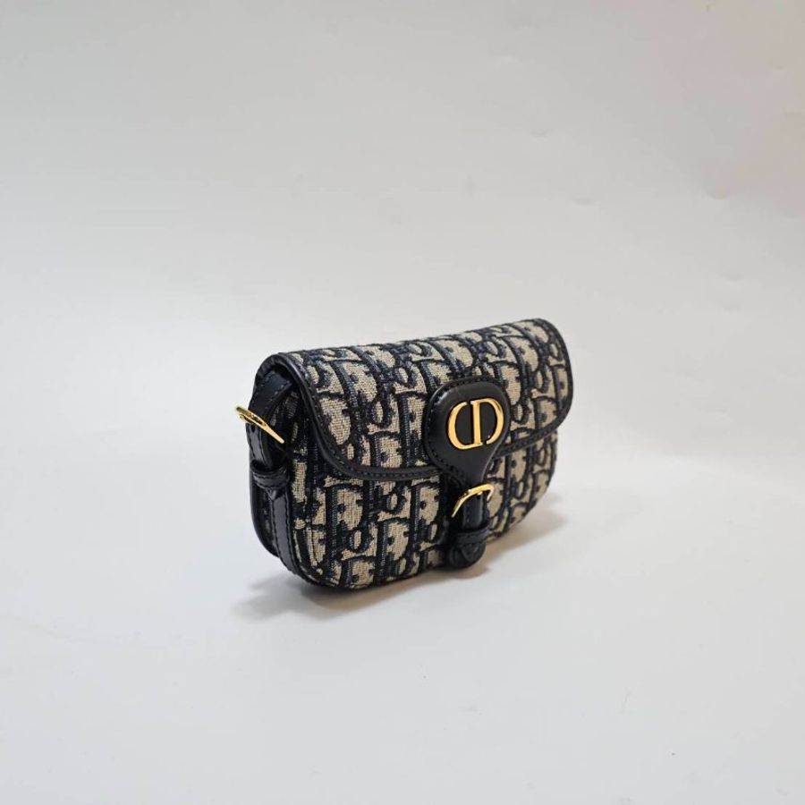 Dior 藍緹花拼藍牛皮NewDiorBobby金釦Mini下蓋磁吸斜背包-2