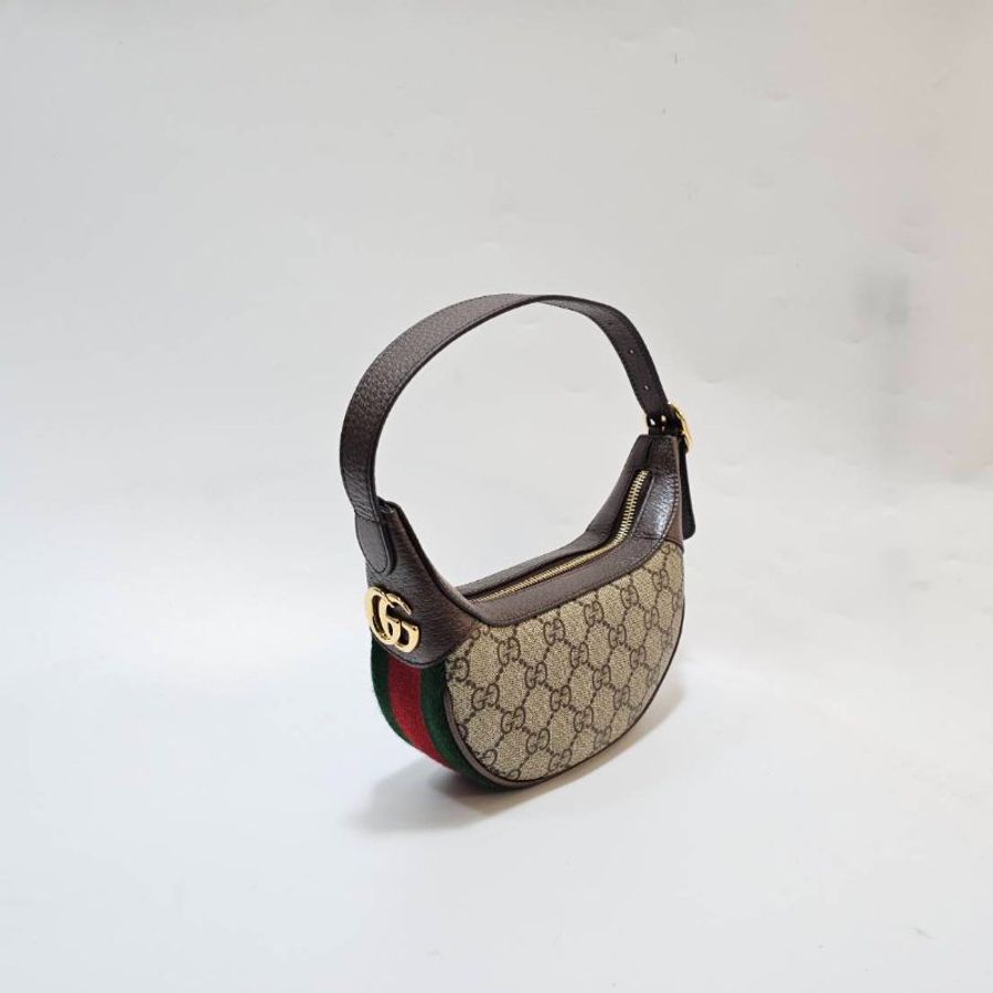 Gucci PVC拚咖牛皮Ophidia金釦Mini半月型肩背包-2