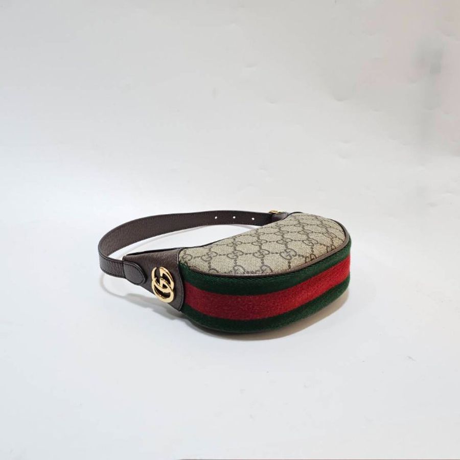 Gucci PVC拚咖牛皮Ophidia金釦Mini半月型肩背包-4