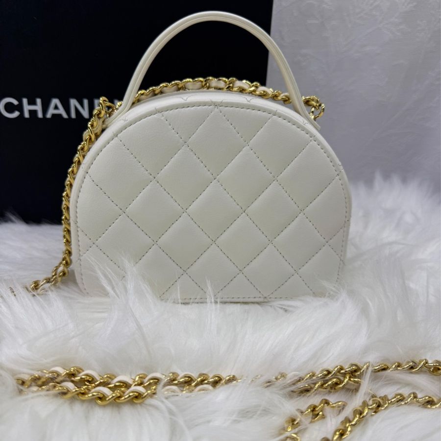 CHANEL Lamb Calf Half Moon Gold-tone CC Logo Mini Vanity Top Handle 2WAY AP3087-1