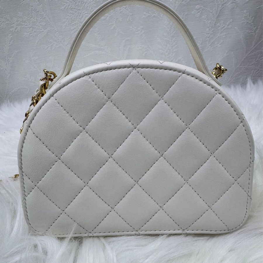 CHANEL Lamb Calf Half Moon Gold-tone CC Logo Mini Vanity Top Handle 2WAY AP3087-5