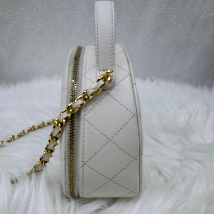 CHANEL Lamb Calf Half Moon Gold-tone CC Logo Mini Vanity Top Handle 2WAY AP3087-6
