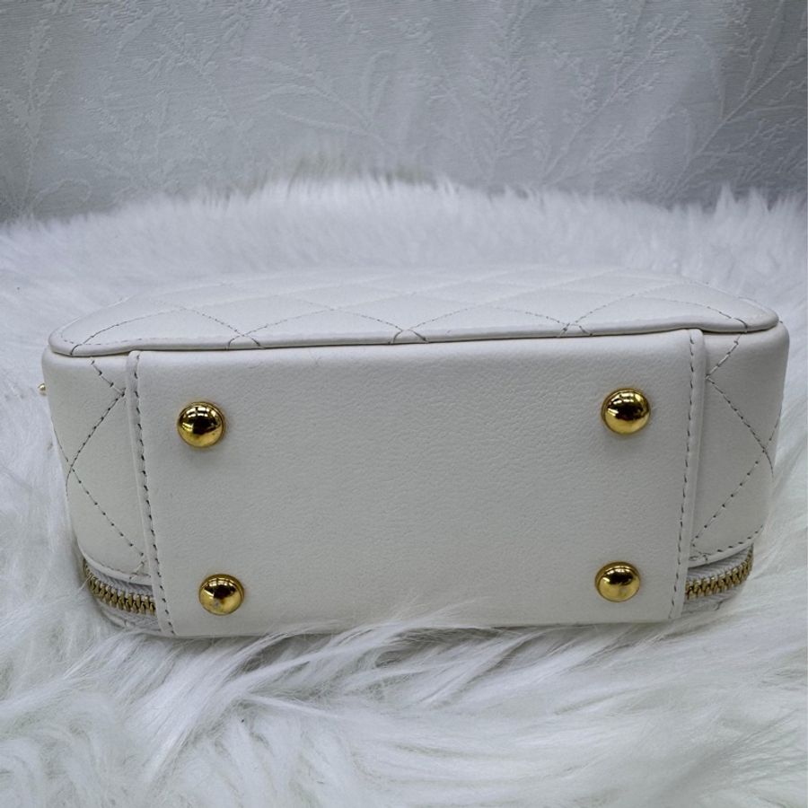 CHANEL Lamb Calf Half Moon Gold-tone CC Logo Mini Vanity Top Handle 2WAY AP3087-8