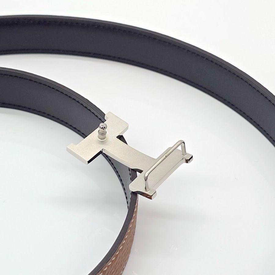 (七夕送禮♥️購證盒子) HERMES 愛馬仕 Constance Belt 雙面兩用 黑色 棕色 銀扣 80-7