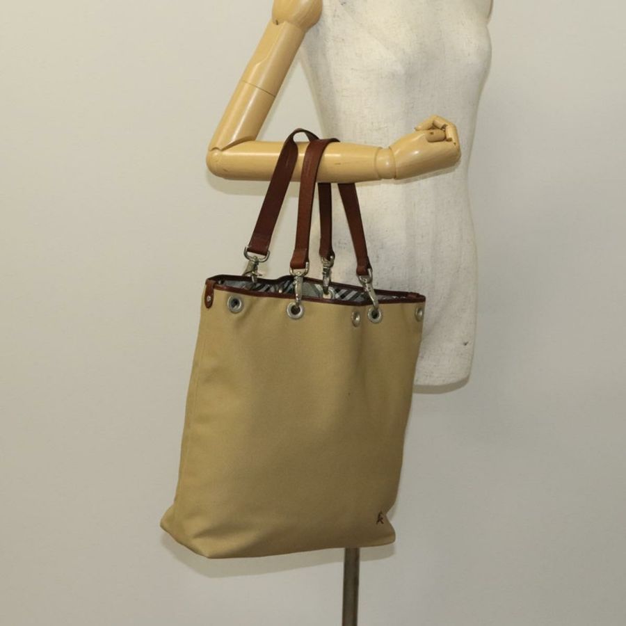 【日本直送】BURBERRY 藍標帆布手提包 米色 銀色 正品 bs27140-23
