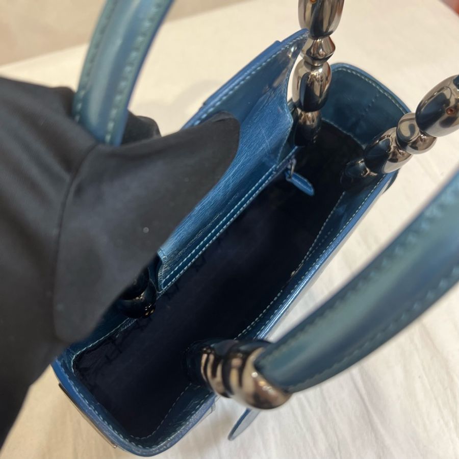Dior 迪奧 漆皮水藍色手提包-7