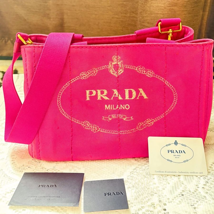 Prada 桃色單寧手提肩背包2way海灘包-0