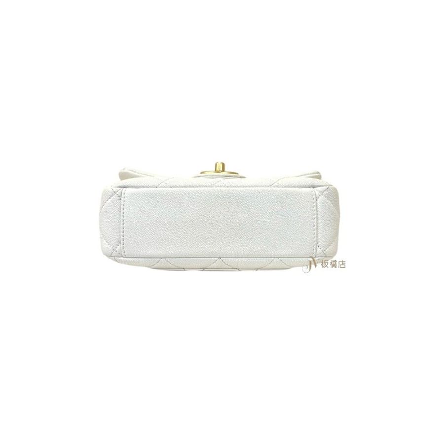 CHANEL 包包 白色金釦荔枝皮金幣方胖口蓋包-3