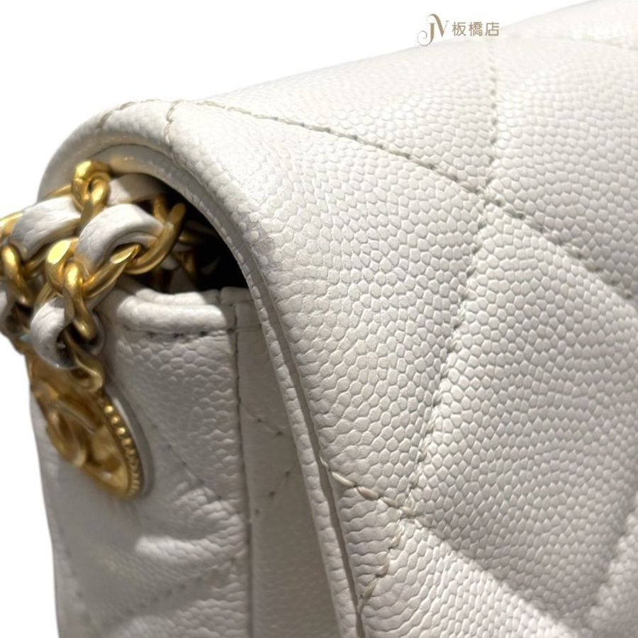 CHANEL 包包 白色金釦荔枝皮金幣方胖口蓋包-7