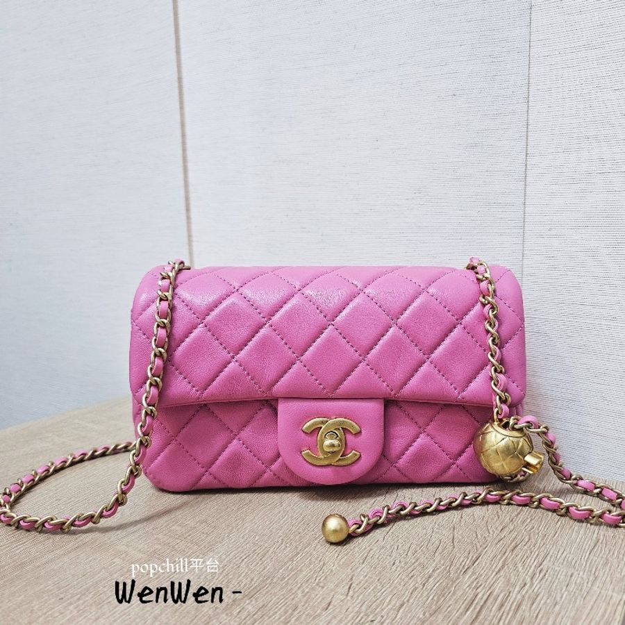 Chanel 芭比粉霧金釦金球Mini CF20斜背包-0
