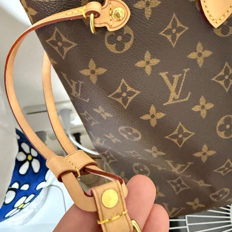LV M46987 NEVERFULL MM 老花內櫻桃紅色中款 購物包(附小包)-11