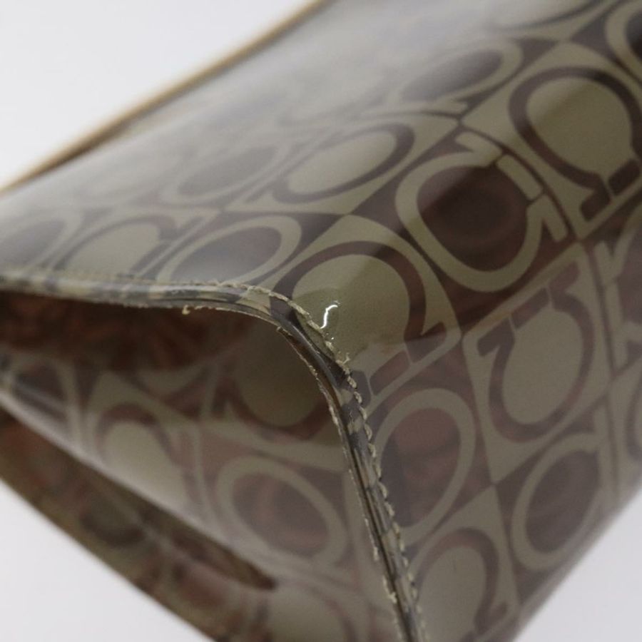【日本直送】Salvatore Ferragamo Gancini 手拿包 棕色銀色乙烯基材質 正品 BA3982-13