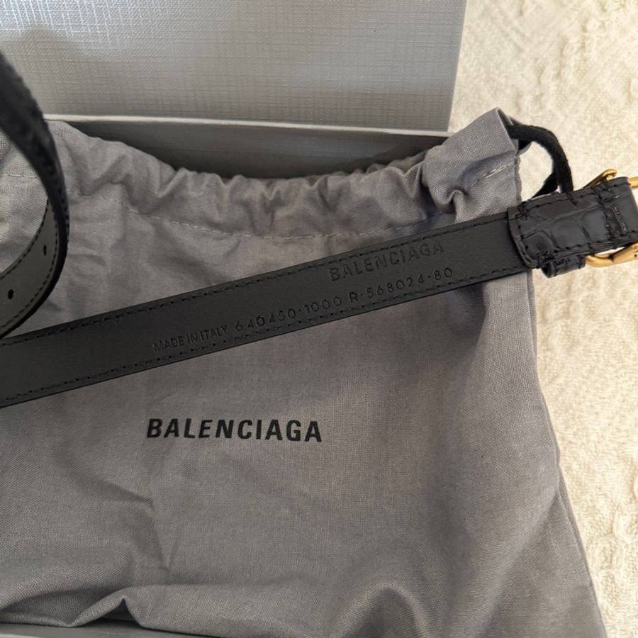 Balenciaga巴黎世家 BB 標誌做舊扣皮帶2cm 黑色 女款 80碼-2