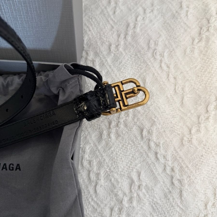 Balenciaga巴黎世家 BB 標誌做舊扣皮帶2cm 黑色 女款 80碼-3