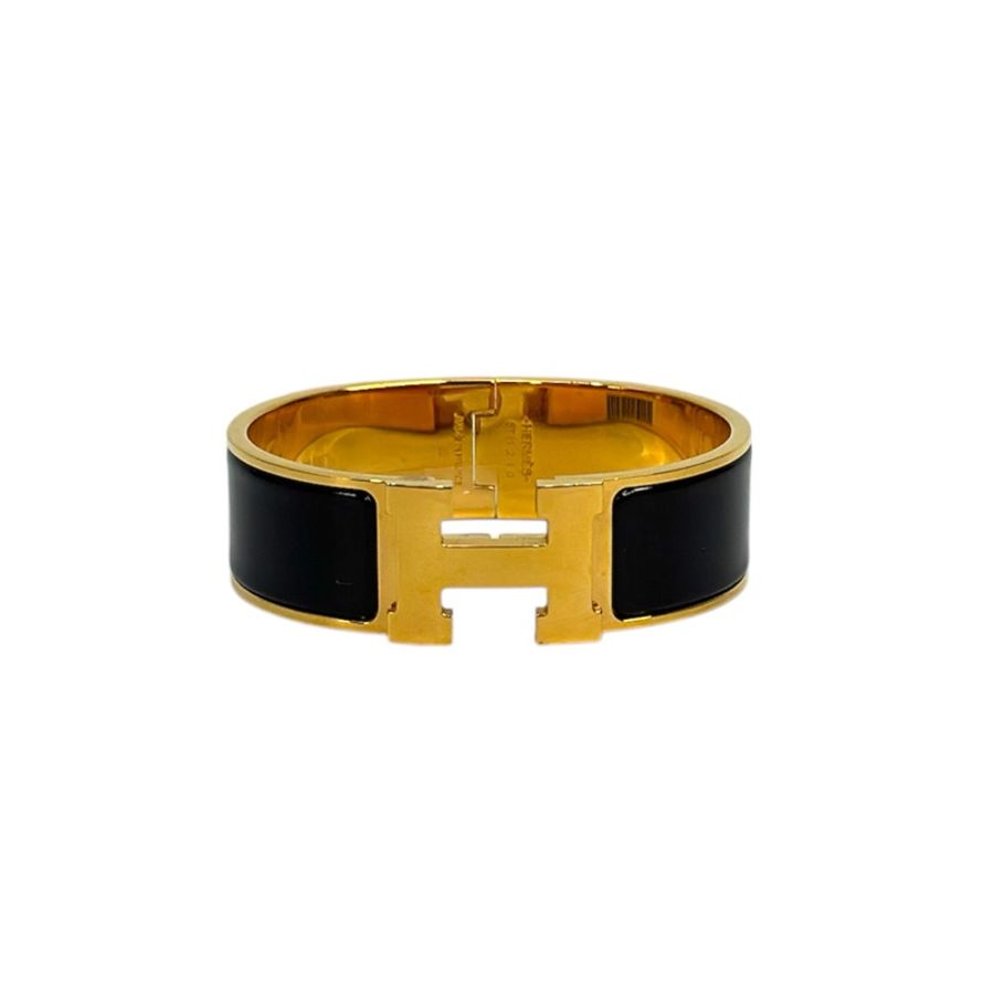 Hermes 黑色琺瑯金釦Clic Clac H寬版手環-2