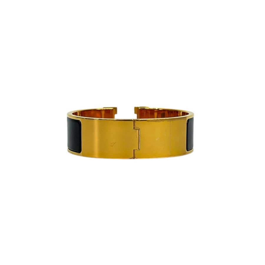 Hermes 黑色琺瑯金釦Clic Clac H寬版手環-3