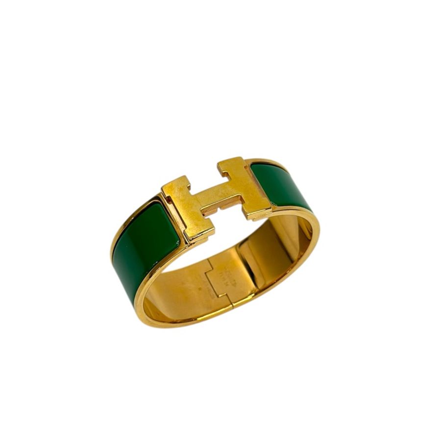 Hermes 綠色琺瑯金釦Clic Clac H寬版手環-0