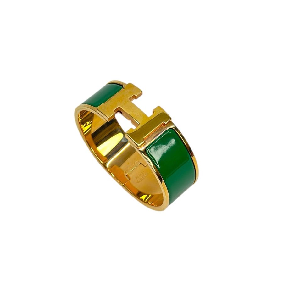Hermes 綠色琺瑯金釦Clic Clac H寬版手環-1
