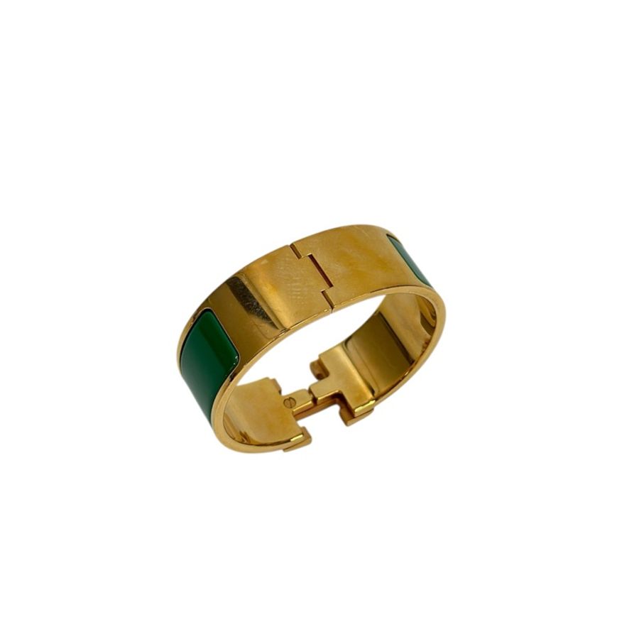 Hermes 綠色琺瑯金釦Clic Clac H寬版手環-3