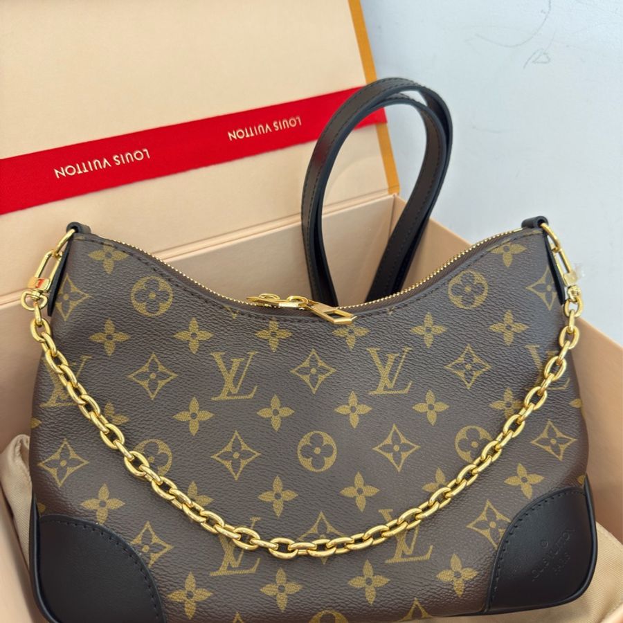 近新LV Boulogne NM MNG老花經典黑邊牛角包M45831-0
