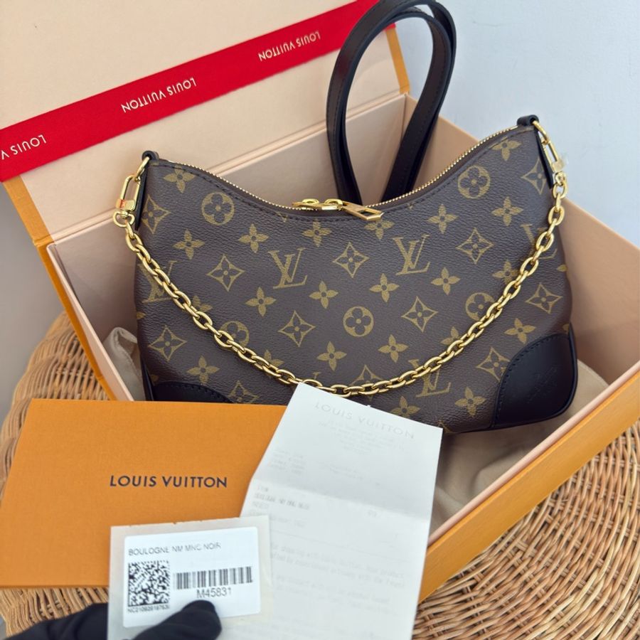 近新LV Boulogne NM MNG老花經典黑邊牛角包M45831-2