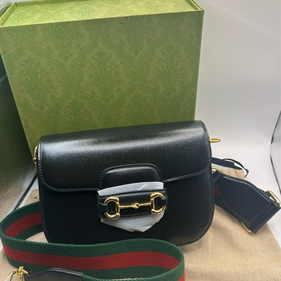 Gucci 1955 全新黑色迷你馬銜包-0