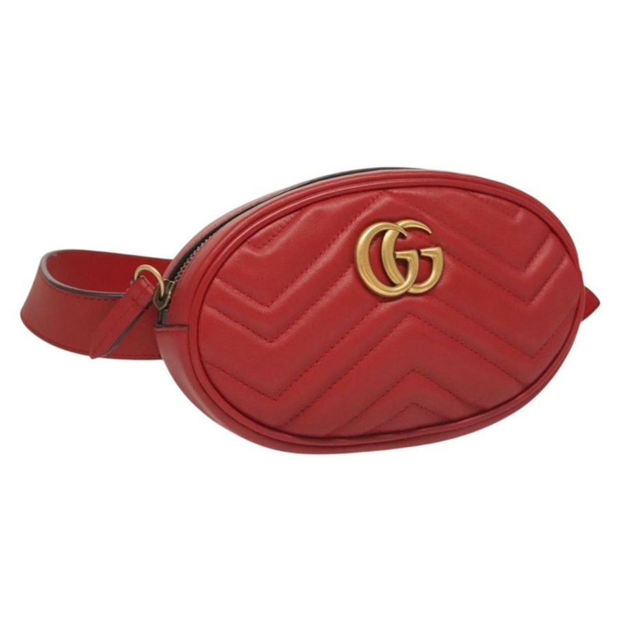 【日本直送】GUCCI GG Marmont 腰包 皮革 紅色 金色 476434 正品 BA3650-0