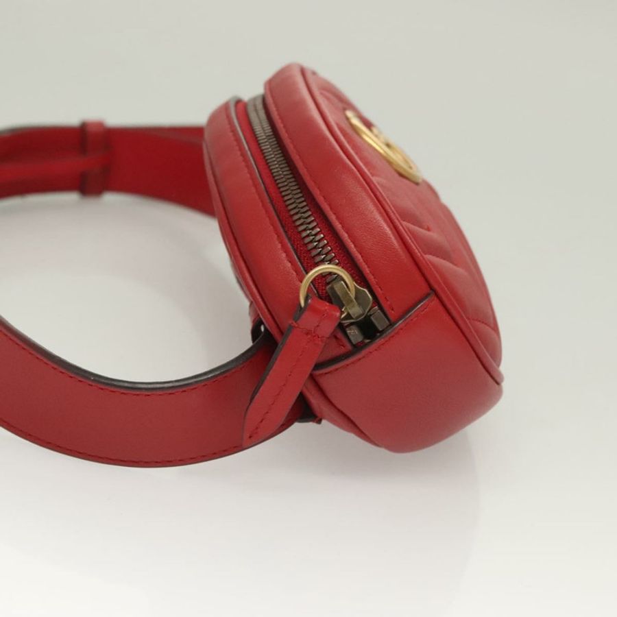 【日本直送】GUCCI GG Marmont 腰包 皮革 紅色 金色 476434 正品 BA3650-2