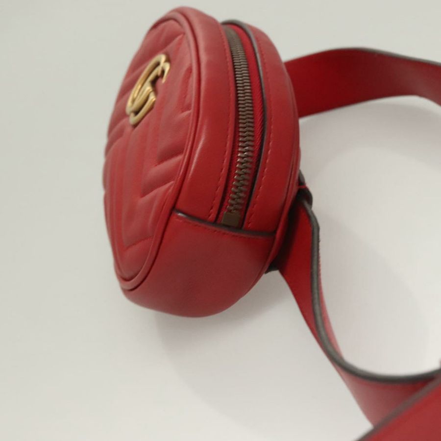 【日本直送】GUCCI GG Marmont 腰包 皮革 紅色 金色 476434 正品 BA3650-3