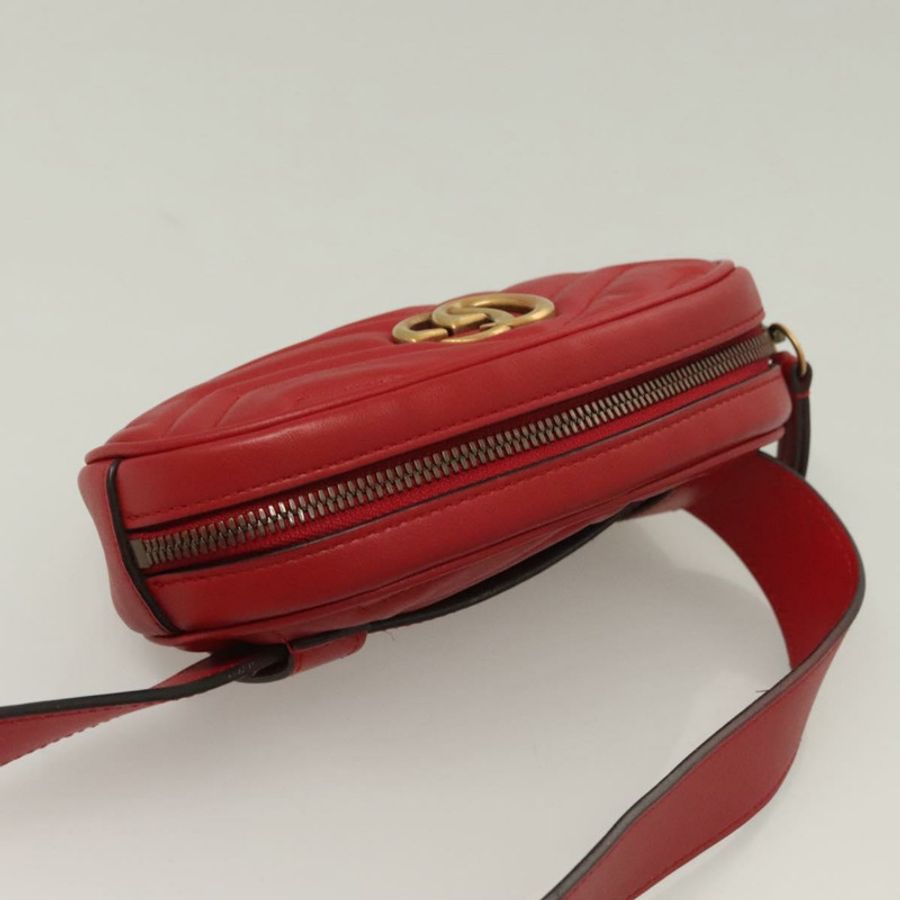 【日本直送】GUCCI GG Marmont 腰包 皮革 紅色 金色 476434 正品 BA3650-5