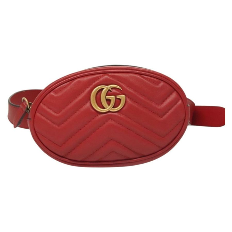 【日本直送】GUCCI GG Marmont 腰包 皮革 紅色 金色 476434 正品 BA3650-12