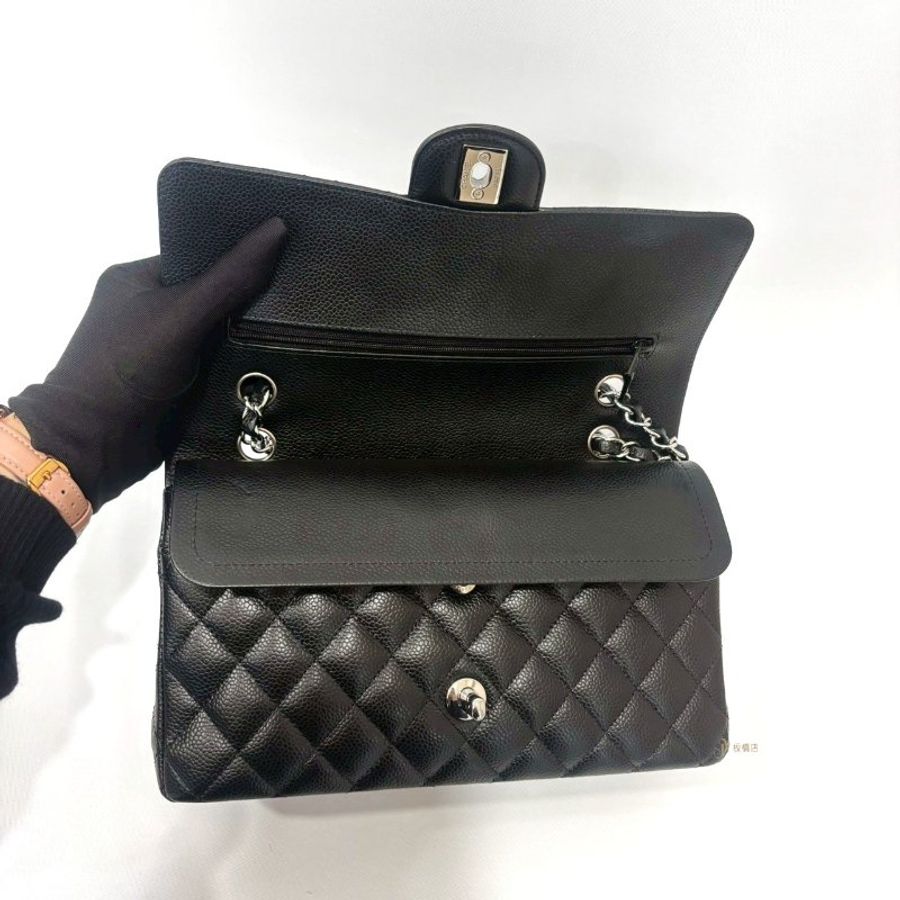 CHANEL 黑荔枝皮銀扣COCO25 A01112-7