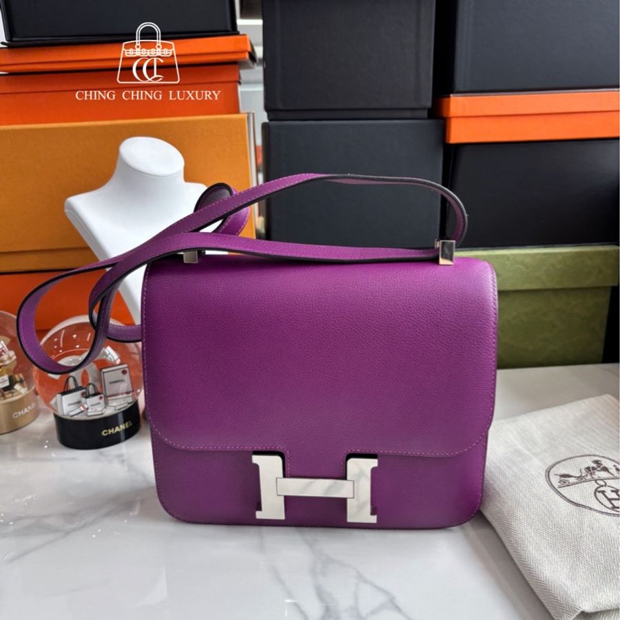 🌈Hermes💗Constance 24💗P9海葵紫銀扣🌟98新🌟evercolor皮🌟康康🌟-1