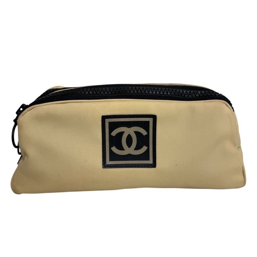 【赫蒂國際精品】 Chanel 香奈兒 奶茶拼黑 帆布手拿包 vintage-0